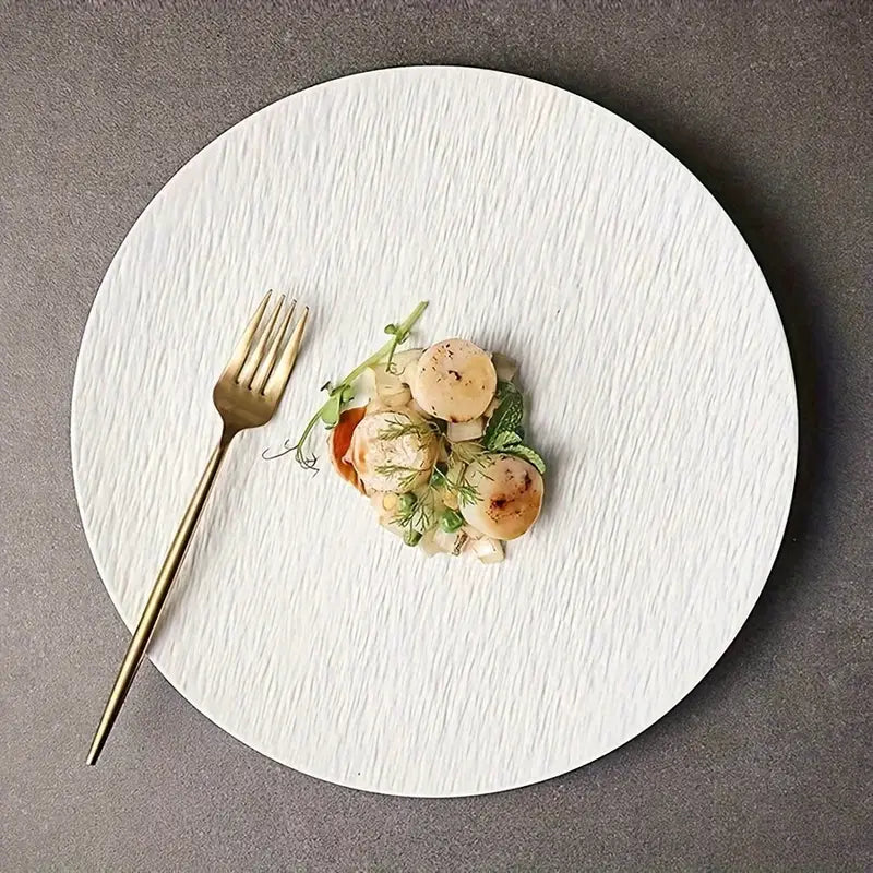 Ceramic Steak Plate – Textured White Dinner Platter for Home or Hotel Use