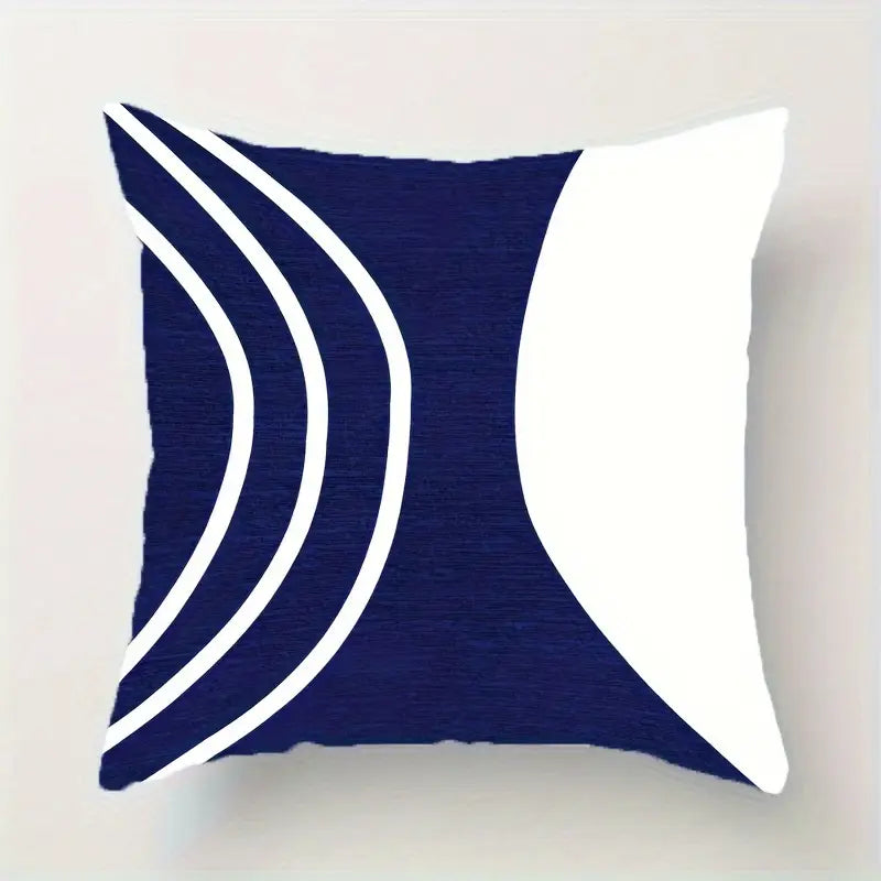 Lot de 4 housses de coussin bleues à motifs géométriques bleu marine, noir et blanc pour canapé et lit
