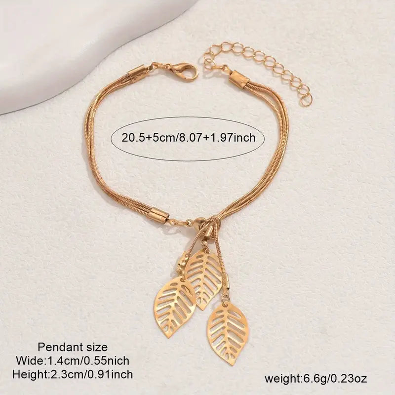 Leaf Bracelet Women Copper Fall Jewelry Openwork Gift