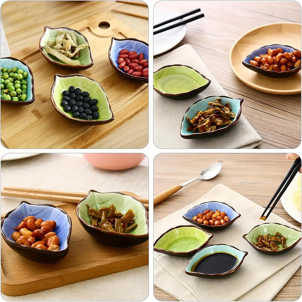 Ensemble de 4 plats à condiments en céramique en forme de feuille
