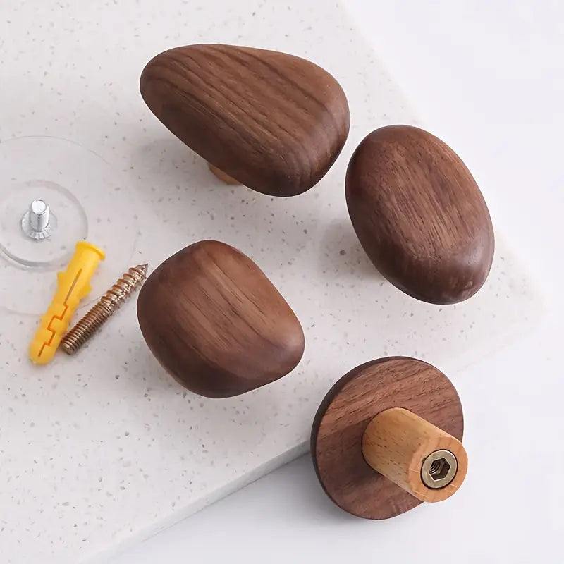 4pcs Set Pebble Shape Wooden Hooks