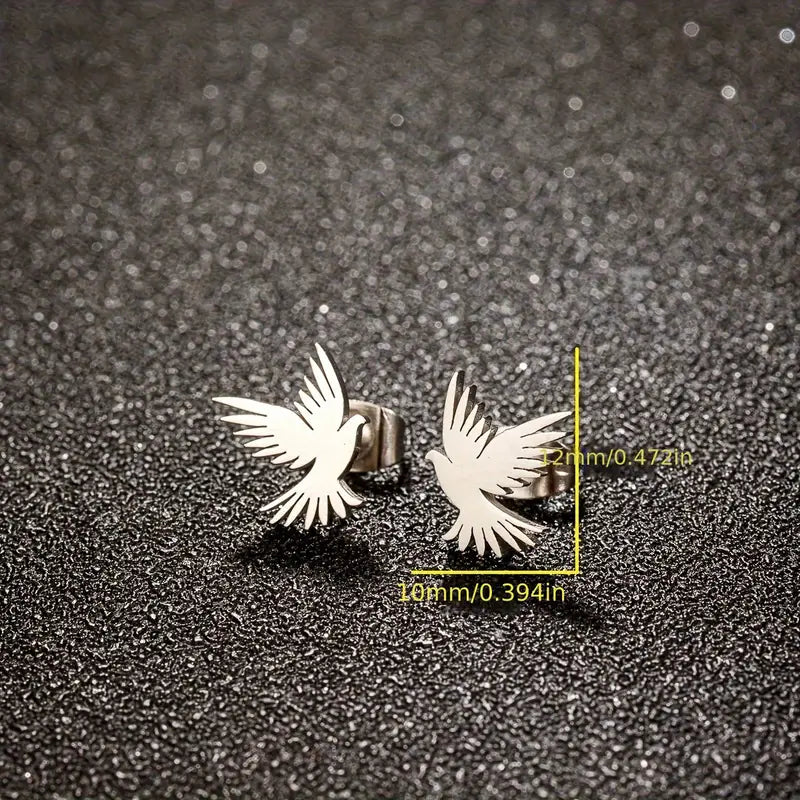 Stainless Steel Hummingbird Stud Earrings – No Plating Animal Design (1-4 Pair Pack)
