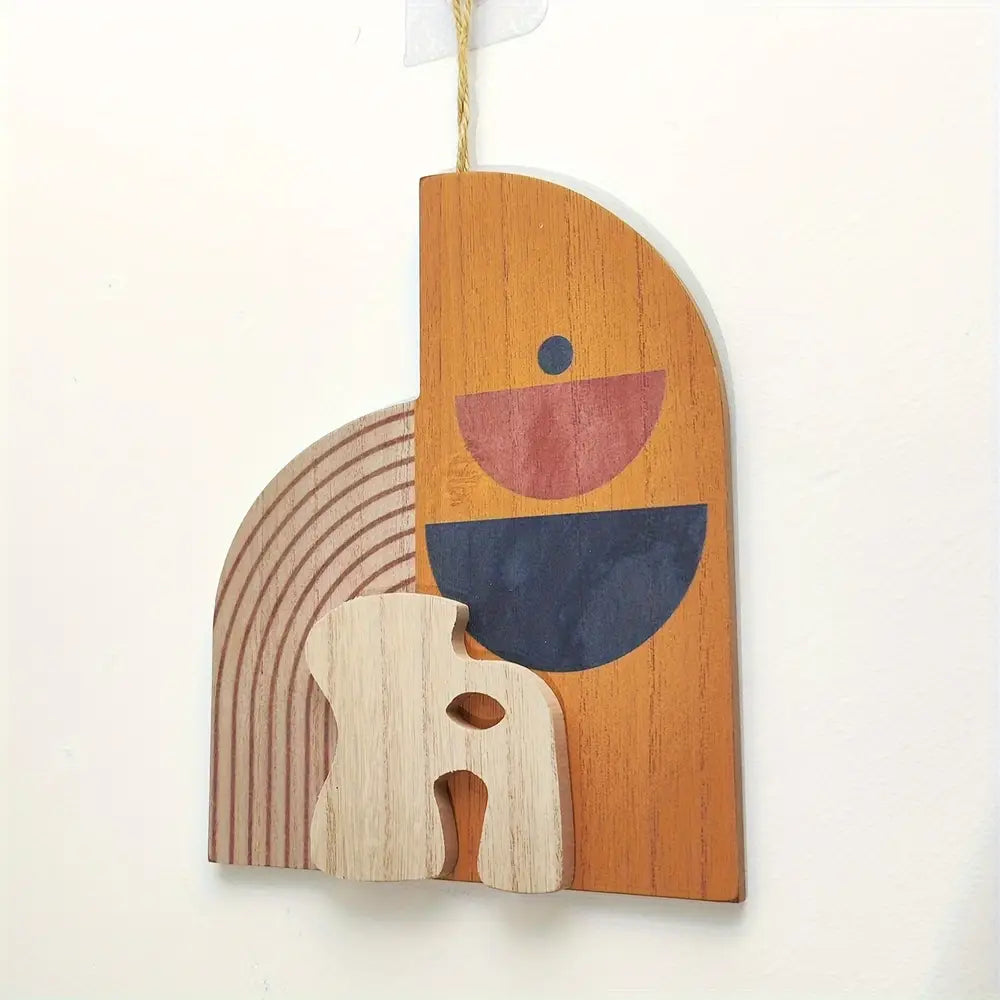 Modern Geometric Wooden Wall-Mounted Vase with Faux Plant