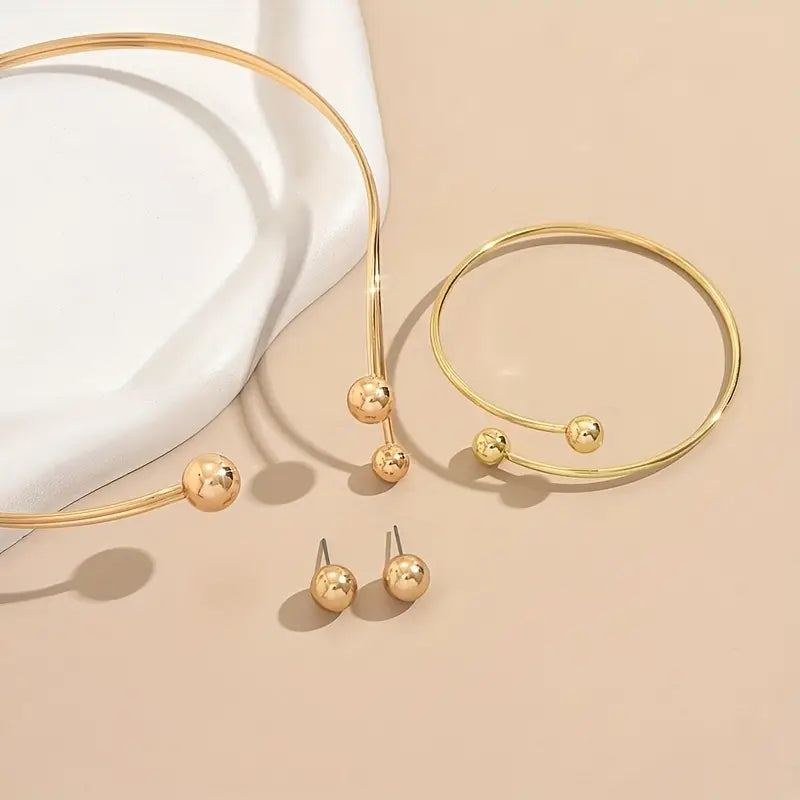 Geometric Jewelry Set: Layered Earrings Bracelet Choker