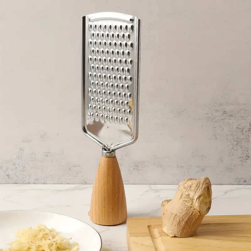 1PC Stainless Steel Food Grater – Cheese Planer with Round Wooden Handle