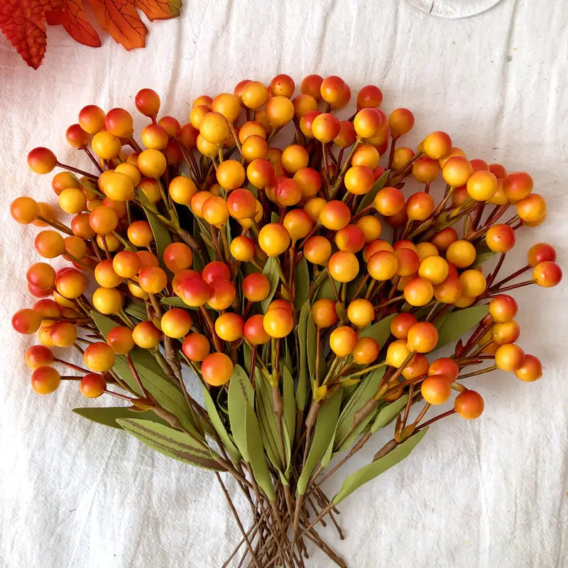 Fall Berry Stems - 50pcs Orange Red Artificial Flowers Thanksgiving Halloween