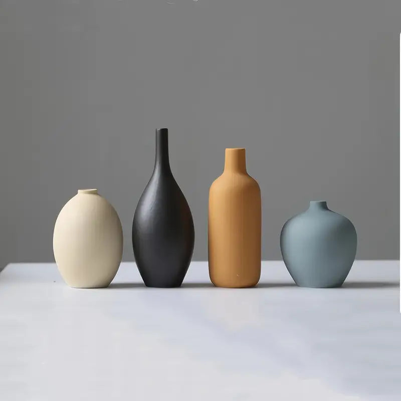 Ceramic Cylinder Vases Set - Minimalist Rustic Home Decor