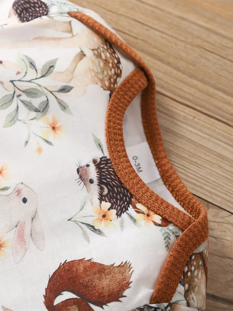 Ensemble grenouillère bébé aquarelle | Coffret cadeau body manches longues, bonnet et pantalon