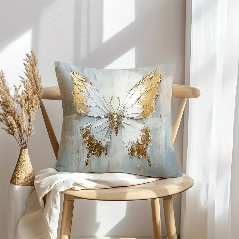 Lot de 4 housses de coussin style bohème chic, motifs plumes et papillons, 45,72 x 45,72 cm