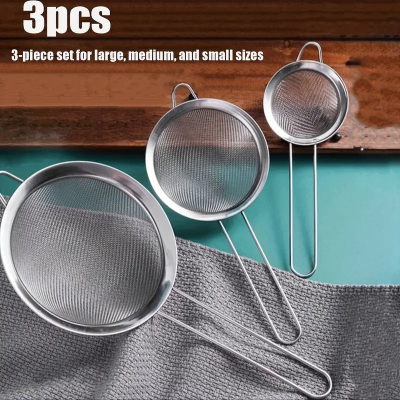 3PC Stainless Steel Strainer Set – Colander & Ladle for Cooking & Filtering