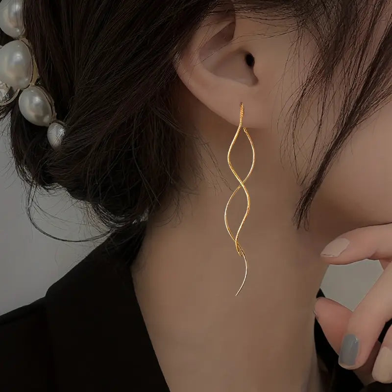 Long Tassel Earrings Wavy Front Back Dangle Jewelry