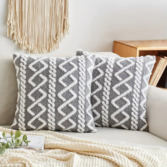 Housse de coussin en peluche à motifs géométriques – Housse de coussin douce et moderne pour la maison et la chambre