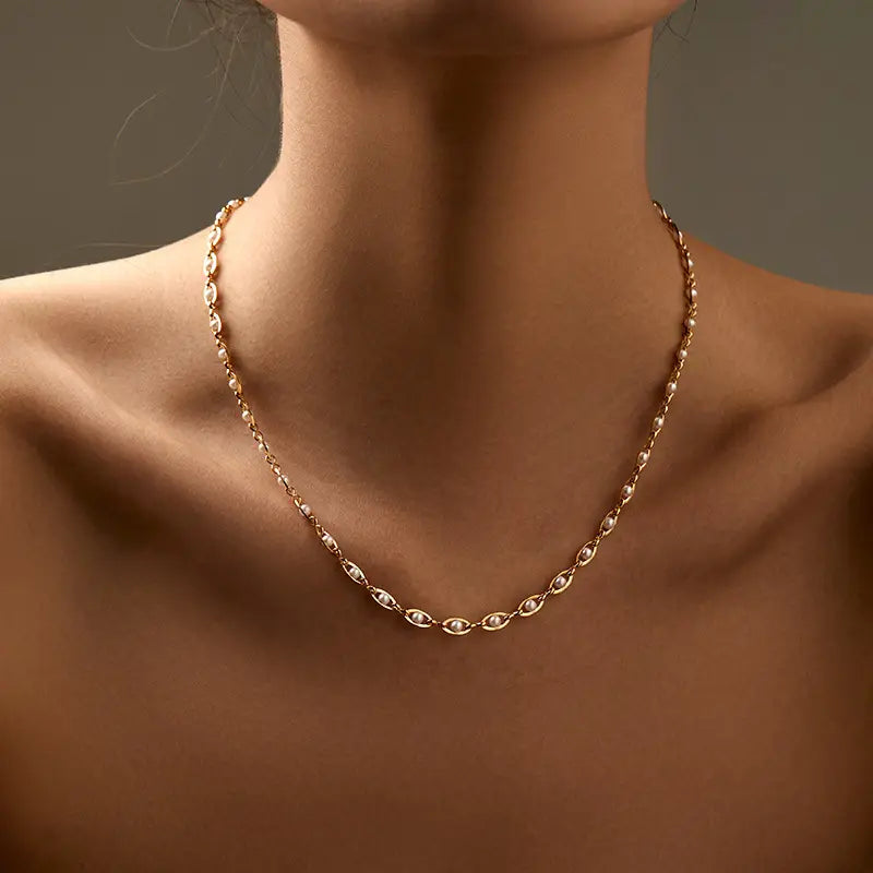 Shell Bead Necklace - 18K Gold Plated Pendant