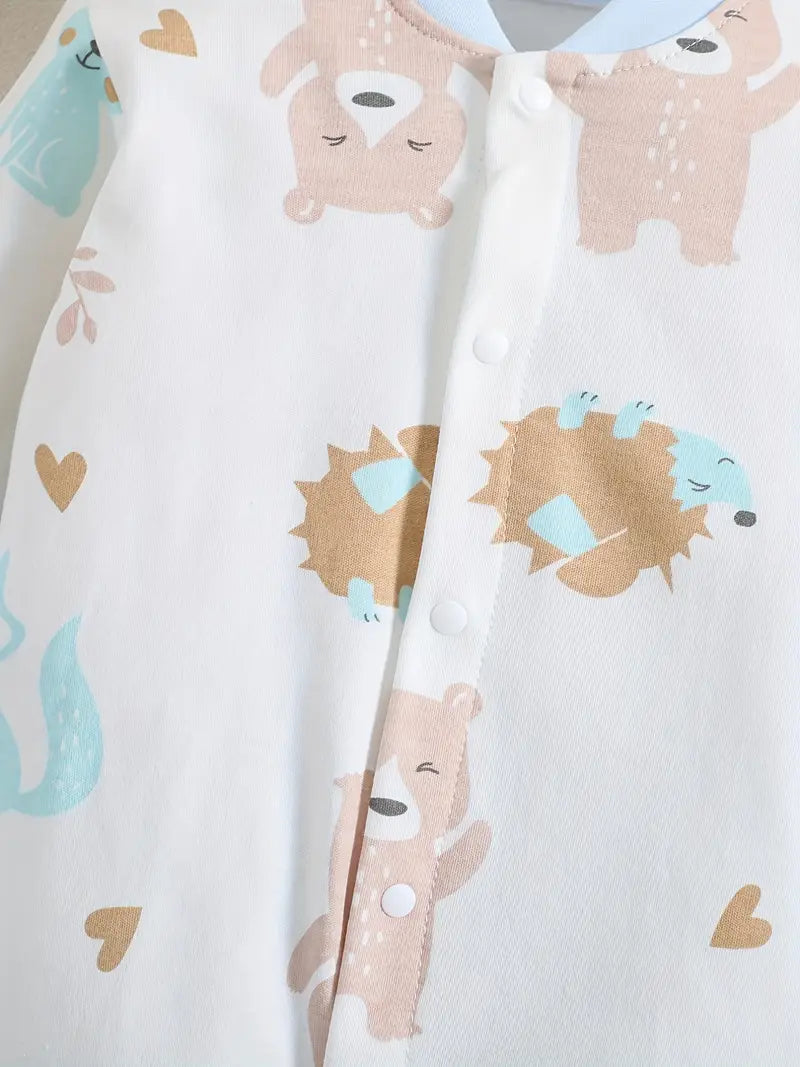 Barboteuse tricotée à imprimé ours | Tenue bébé en coton doux à manches longues