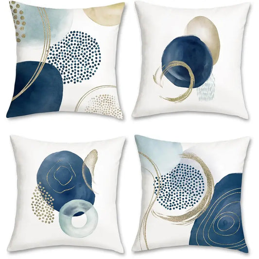 Lot de 4 housses de coussin bohème abstraites – Design géométrique minimaliste moderne du milieu du siècle