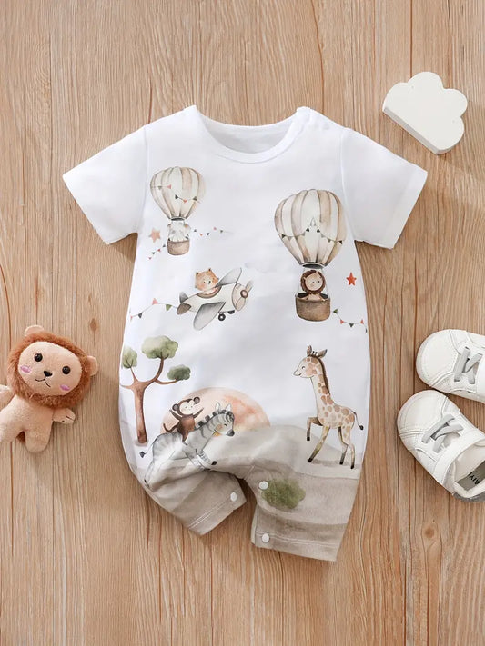 Cute Cartoon Print Baby Romper | Short Sleeve Jumpsuit for Boys