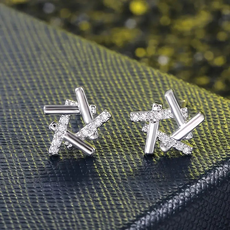 925 Silver CZ Hollow Earrings - Bridal Jewelry