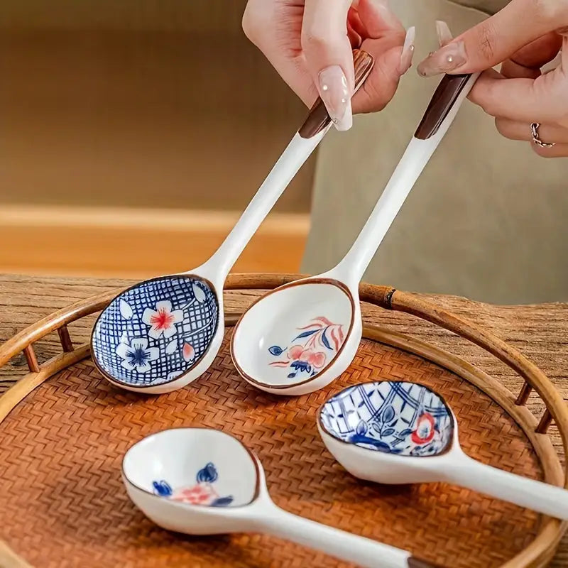Ceramic Dessert Spoons Set - Colorful Salad Soup Coffee Spoons