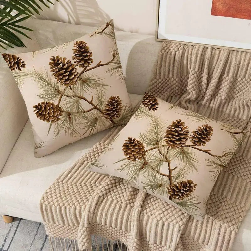 Pine Cone Throw Pillow Covers - Modern Sofa Decor Polyester, Washable