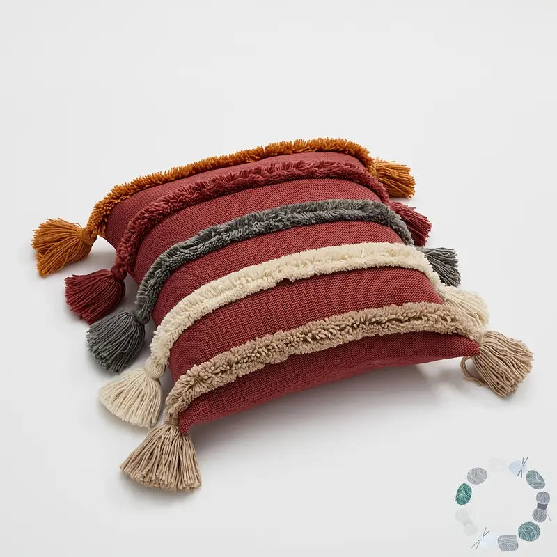Knitted Tassel Pillow Cover - Decorative Throw Pillowcase for Home Decor