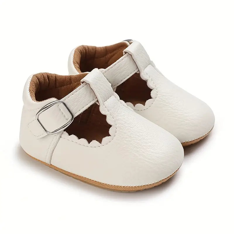Chaussures en cuir à scratch pour fille | Chaussures plates et souples pour crèche, idéales pour les fêtes et la maison