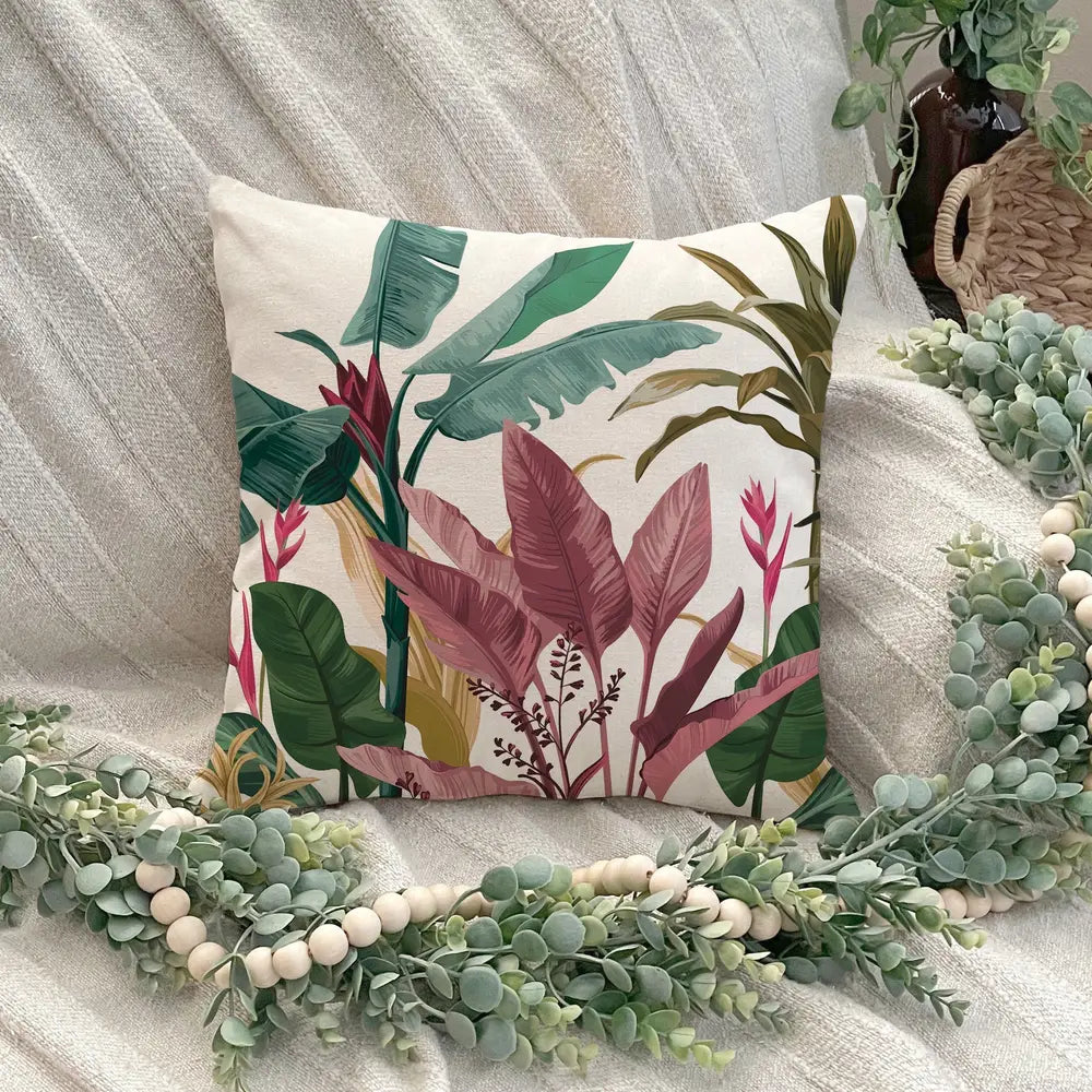1pc, Tropical Plant Pattern Throw Pillow Cover Exotic Palm Leaves Design