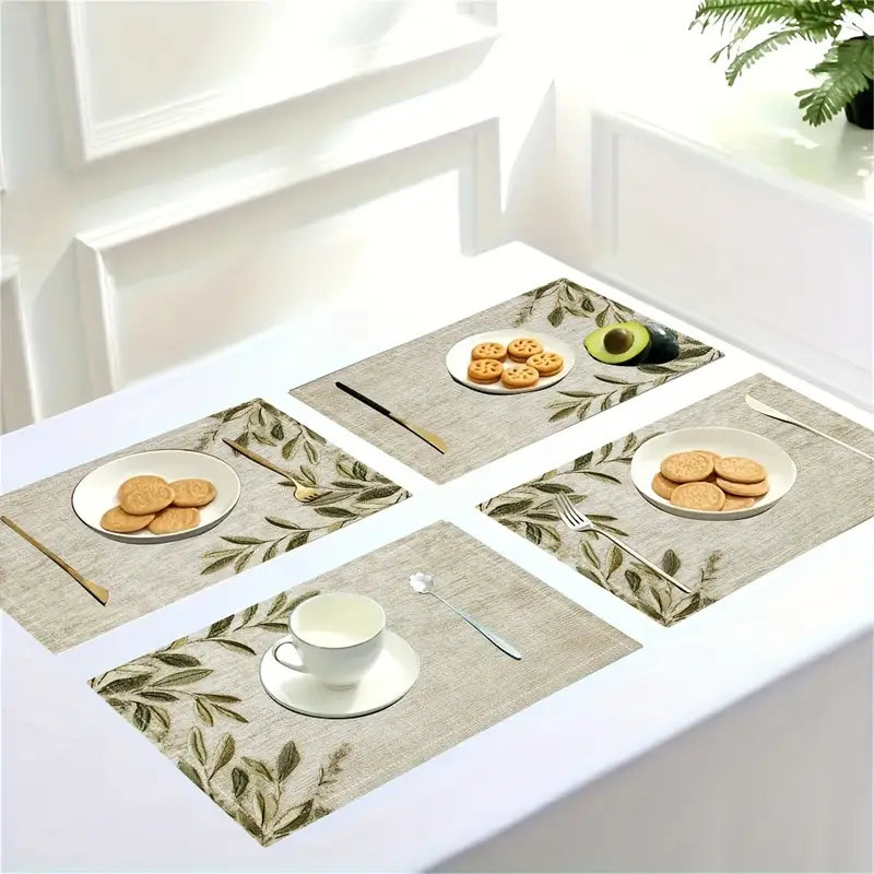 4PC Beige Linen Placemats – 12x18" Waterproof Mats, No Tassels or Embroidery