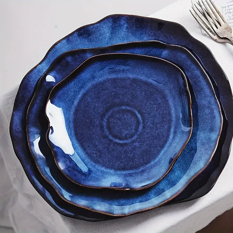 4PCS Japanese Ceramic Plates – Irregular Shaped Steak Plates for Kitchen Use