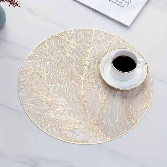6pcs Elegant Golden Foil Placemats - Round, Waterproof & Heat-Resistant