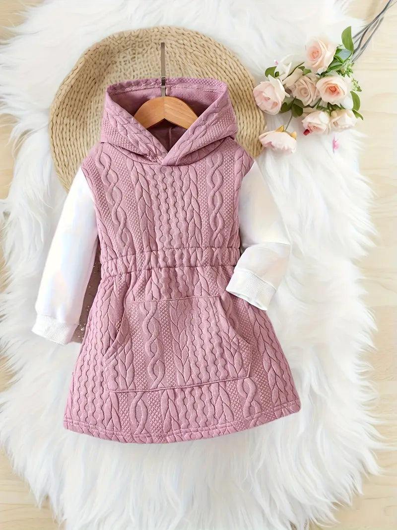 Babymeisjesjurk met capuchon | Jacquard gebreide tweedelig outfit voor herfst en winter