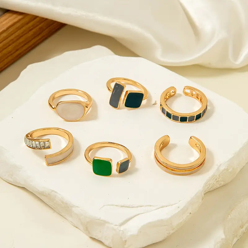 Colorful Stacking Rings Set - Geometric Women's Rings