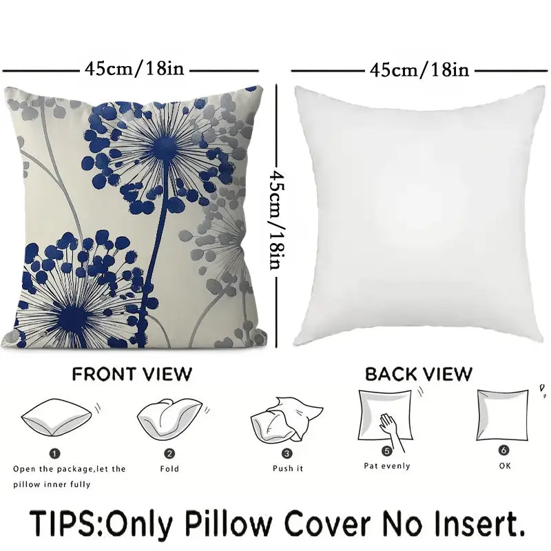Lot de 2 housses de coussin décoratives à motif floral bleu et gris, 45 x 45 cm, pour canapé et voiture