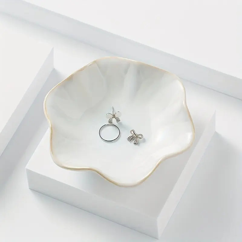 Plat à bijoux en céramique florale – Plateau de courtoisie élégant pour accessoires et décoration intérieure