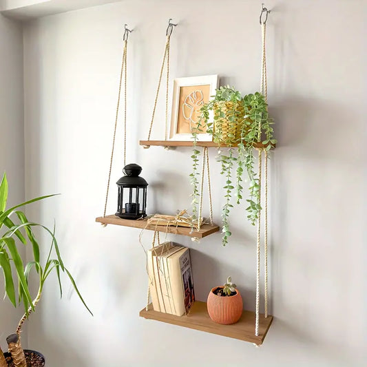 Étagère murale réglable suspendue – Support flottant pour plantes avec corde en coton pour décoration murale intérieure
