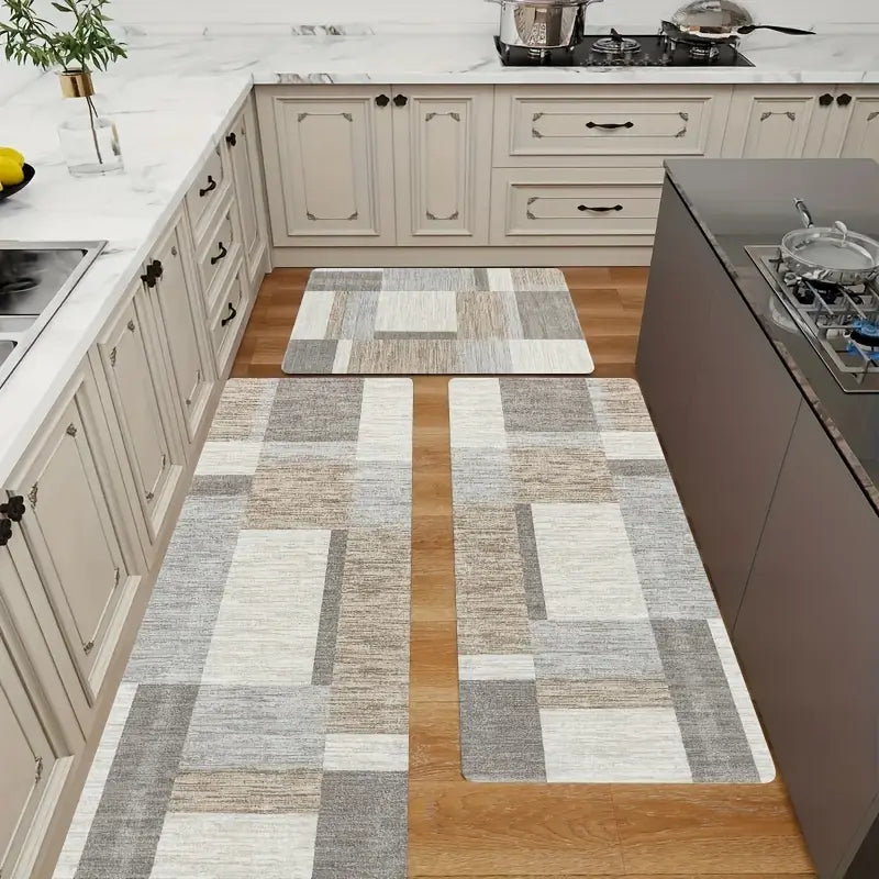 1 tapis à carreaux de couleur claire