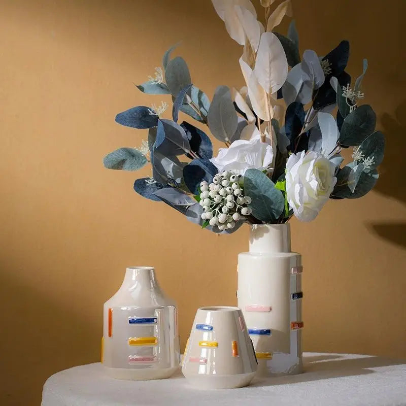 Geometric Ceramic Vase - Modern Home Decor Centerpiece