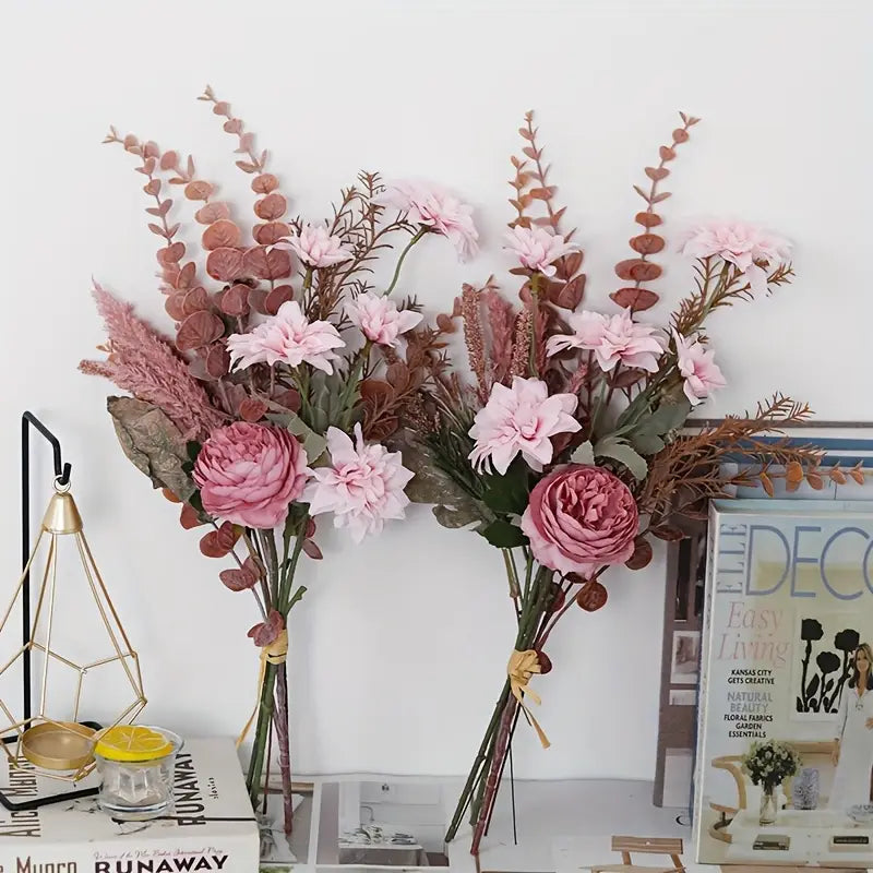 Silk Dahlia Bouquet Eucalyptus - Wedding Home Decor
