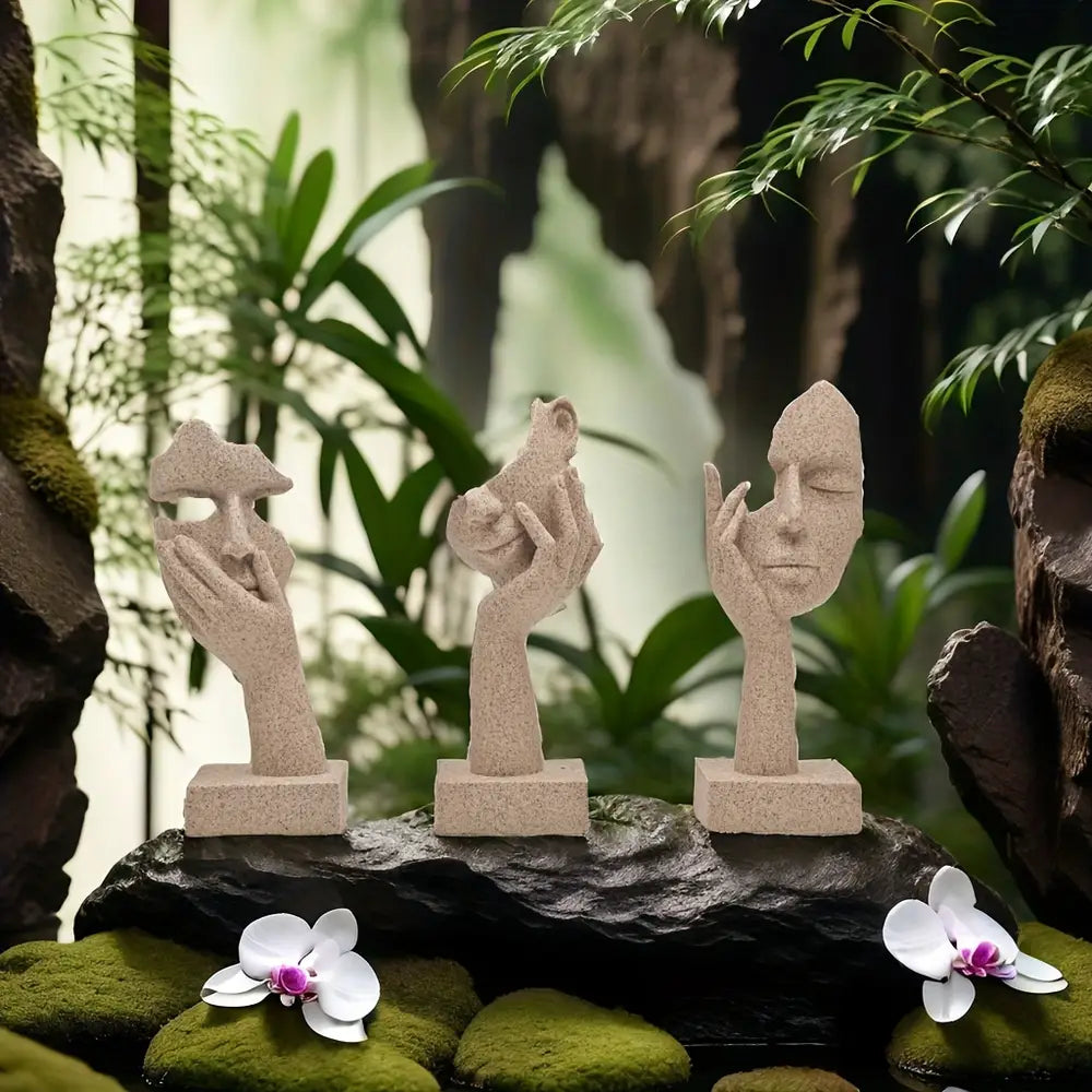 3pcs Abstract Mask Small Statue Set