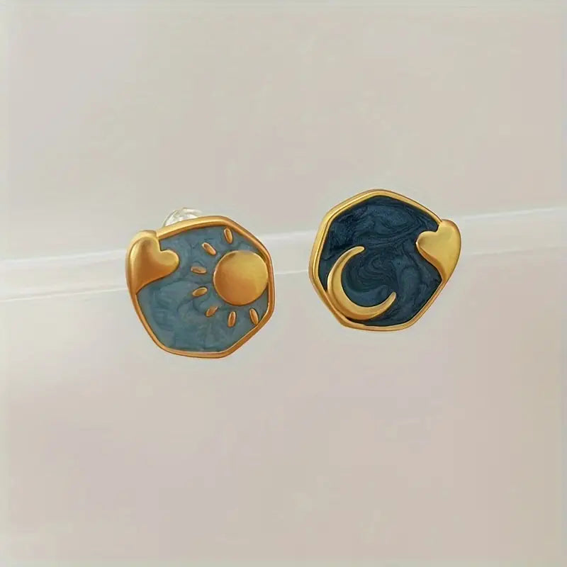 Unique Irregular Asymmetric Round Design Stud Earrings