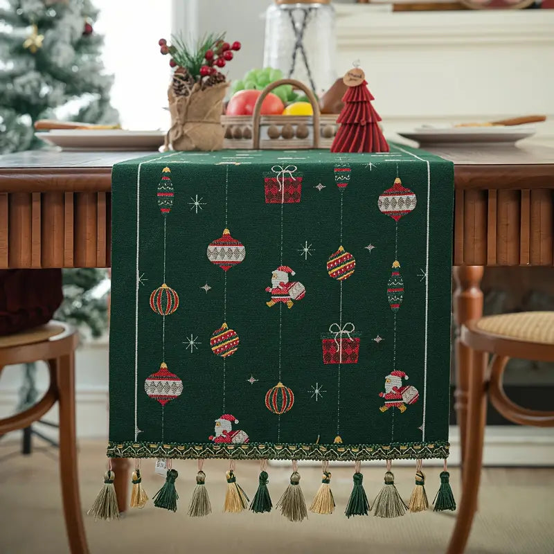 Christmas Table Runner Rustic Tassel Festive Holiday Decor