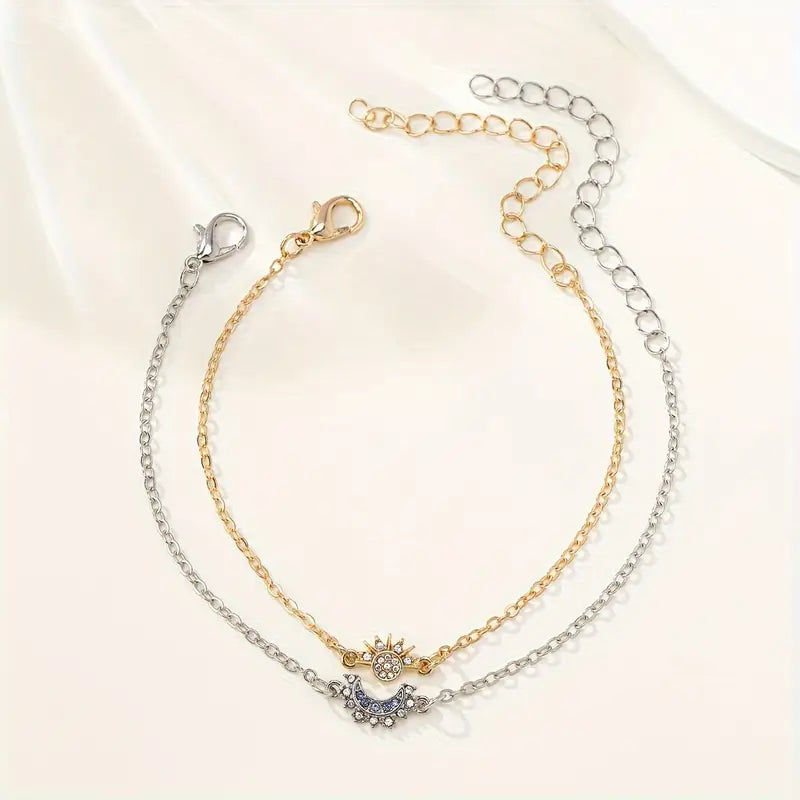 Sun Moon Bracelet Set - Alloy Charm Bracelets Jewelry