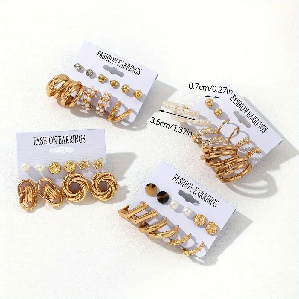 Women's Fashion Jewelry Set, Geometric C-shaped Earrings And Round Stud Earrings