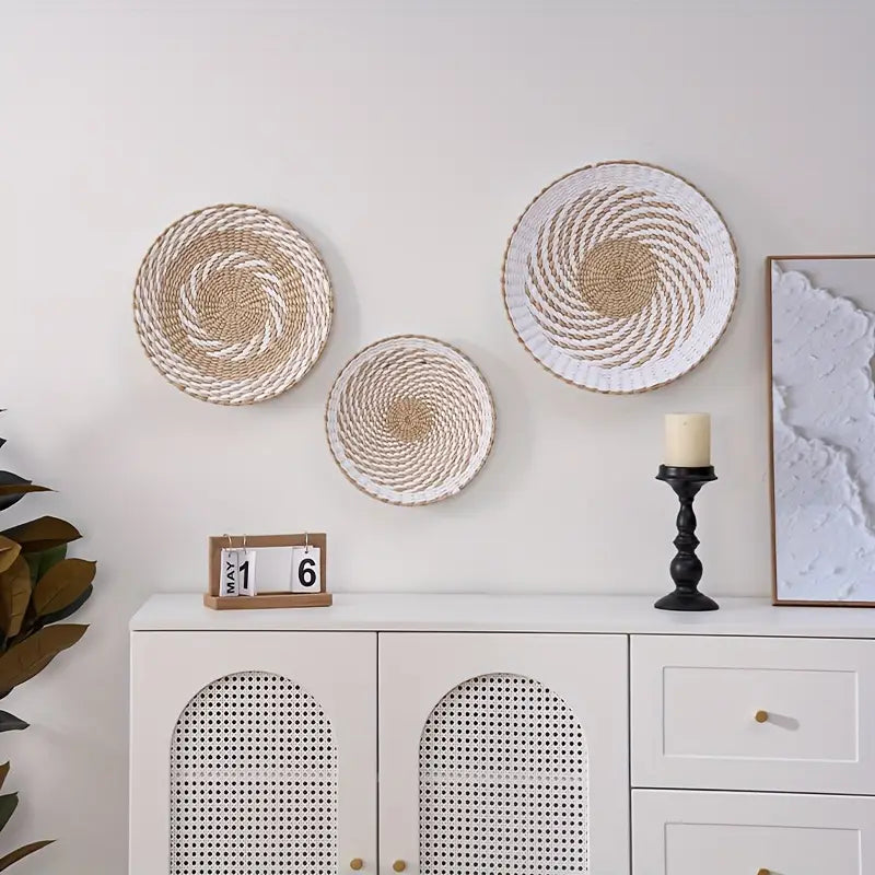 3pcs Wall Basket Decor, Woven Grass Baskets Wall Hanging