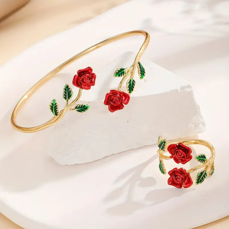 Rose Bangle Ring Set - Women's Jewelry