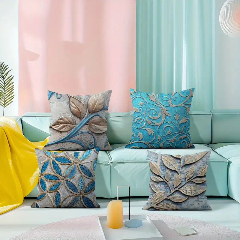 Golden Pattern Pillow Covers 18x18 - Soft Plush Decorative Cushion Cases