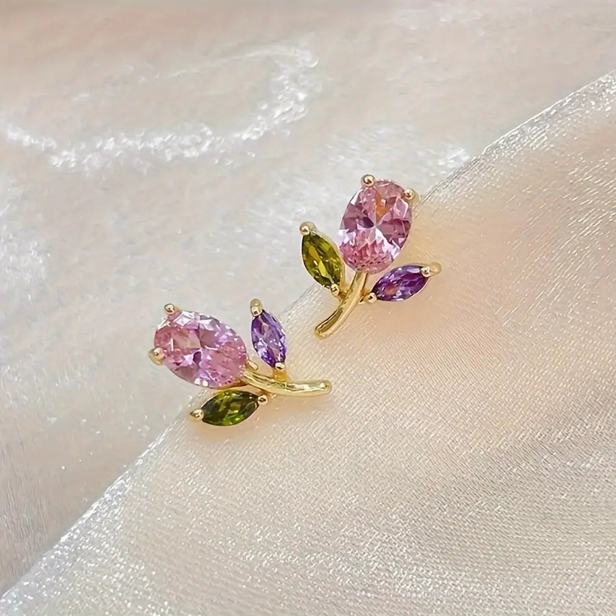 2pcs Colorful Tulip Gem Earrings