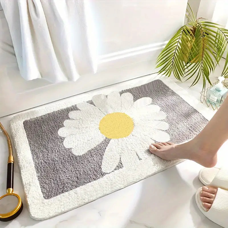 Daisy Bath Mat: Soft, Absorbent, Non-Slip, Machine Washable