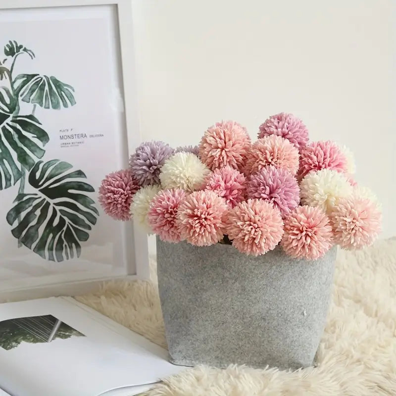 Bouquet de pissenlits artificiels et de chrysanthèmes Pong, 5 pièces – Décoration de table pour mariage et maison