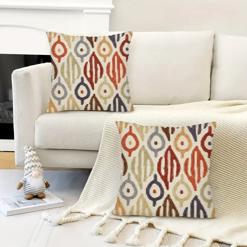 Lot de 4 housses de coussin bohèmes ethniques – Motif géométrique abstrait pour canapés et lits