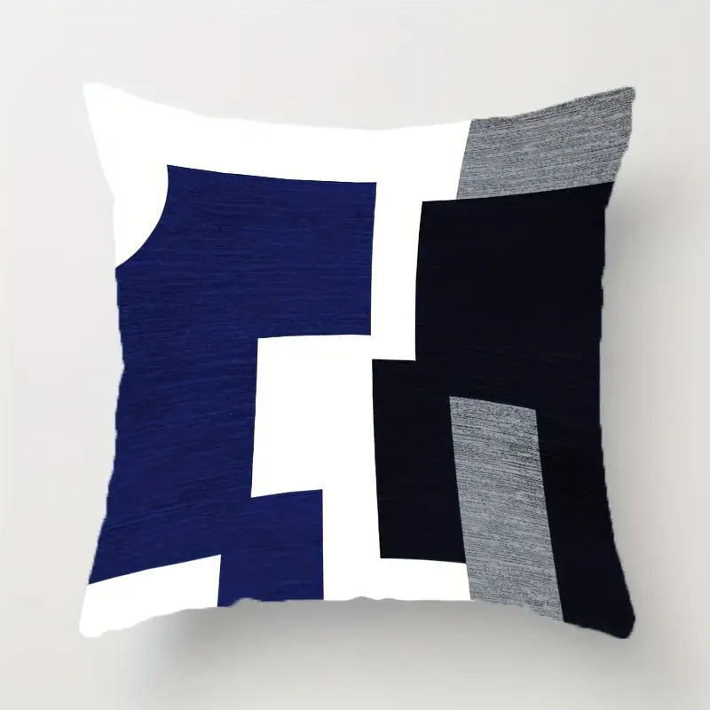 Lot de 4 housses de coussin bleues à motifs géométriques bleu marine, noir et blanc pour canapé et lit